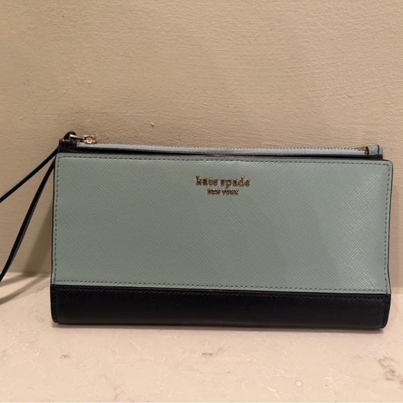 kate spade Handbags - Kate Spade- Robin Egg and Navy Blue Wristlet Wallet